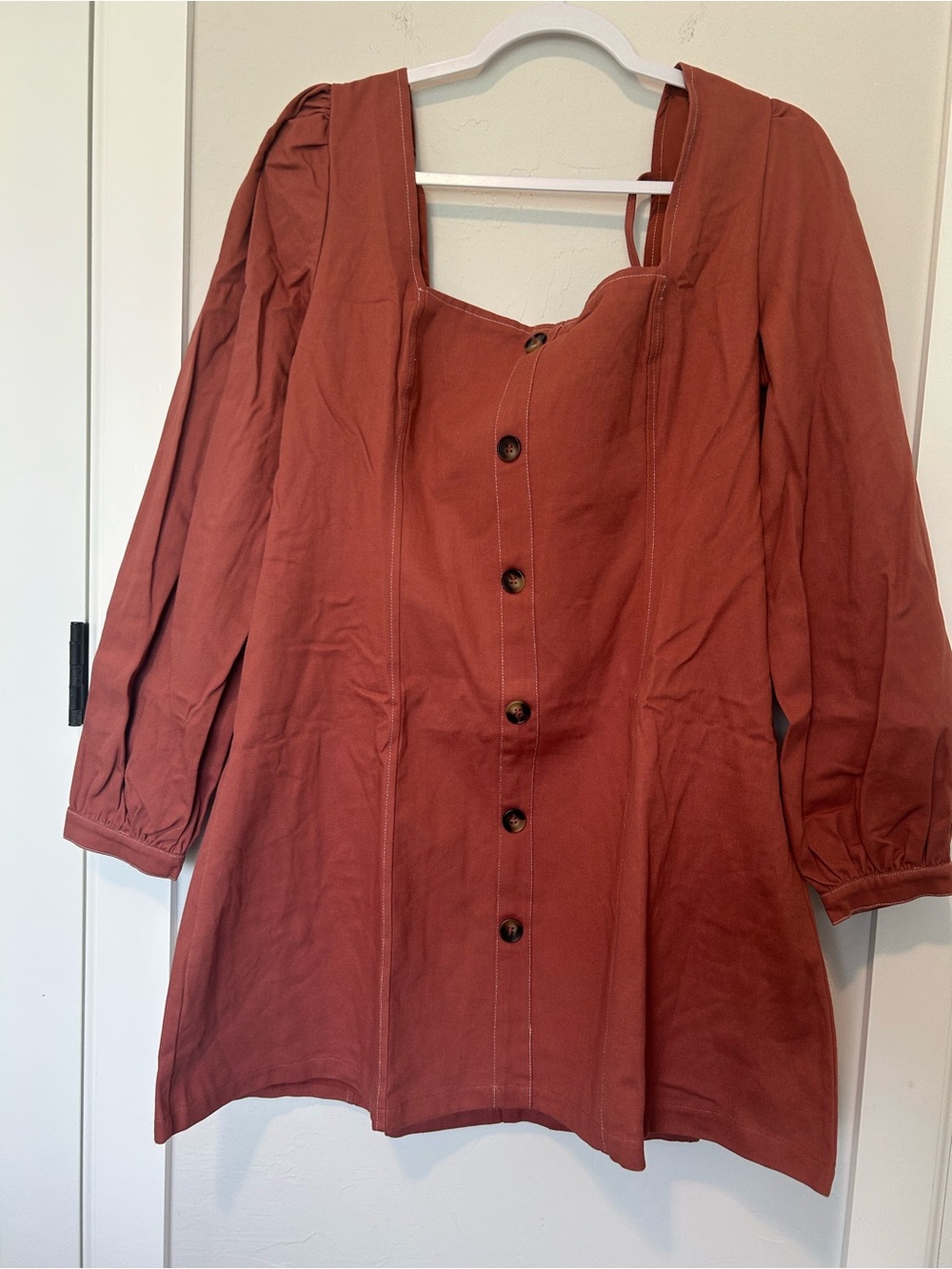 Rust Button-Front Square Neck Tunic